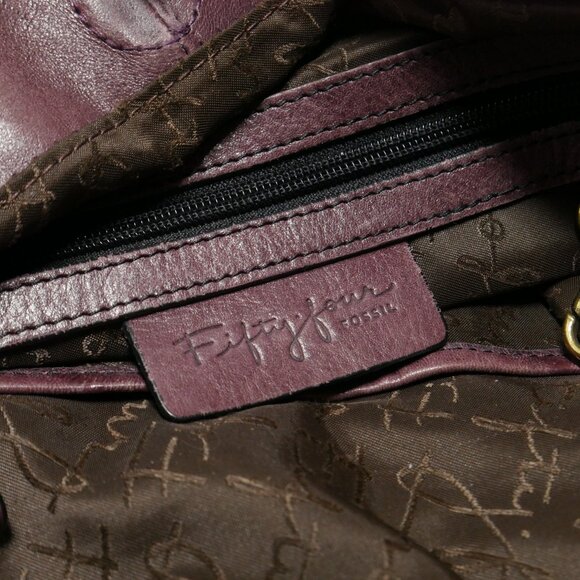 Leather Suede Fossil Fifty Four Shoulder Bag Patchwork Purse Side Zipper Plum - Picture 7 of 12